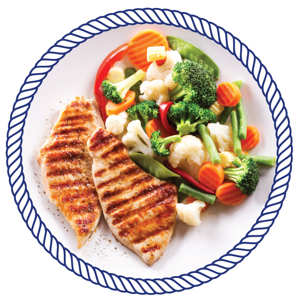 plate of vegetables, and chicken