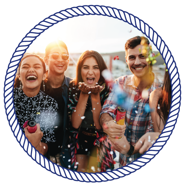 group of friends smiling towards the camera